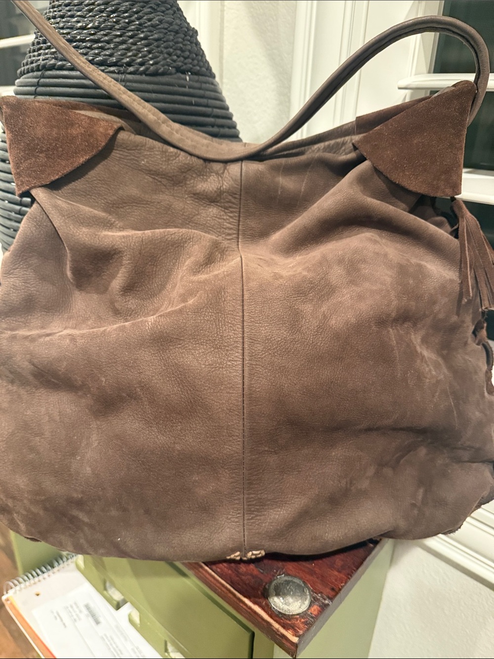 Genuine Leather Hobo Purse Cross Stitching 49 square miles
